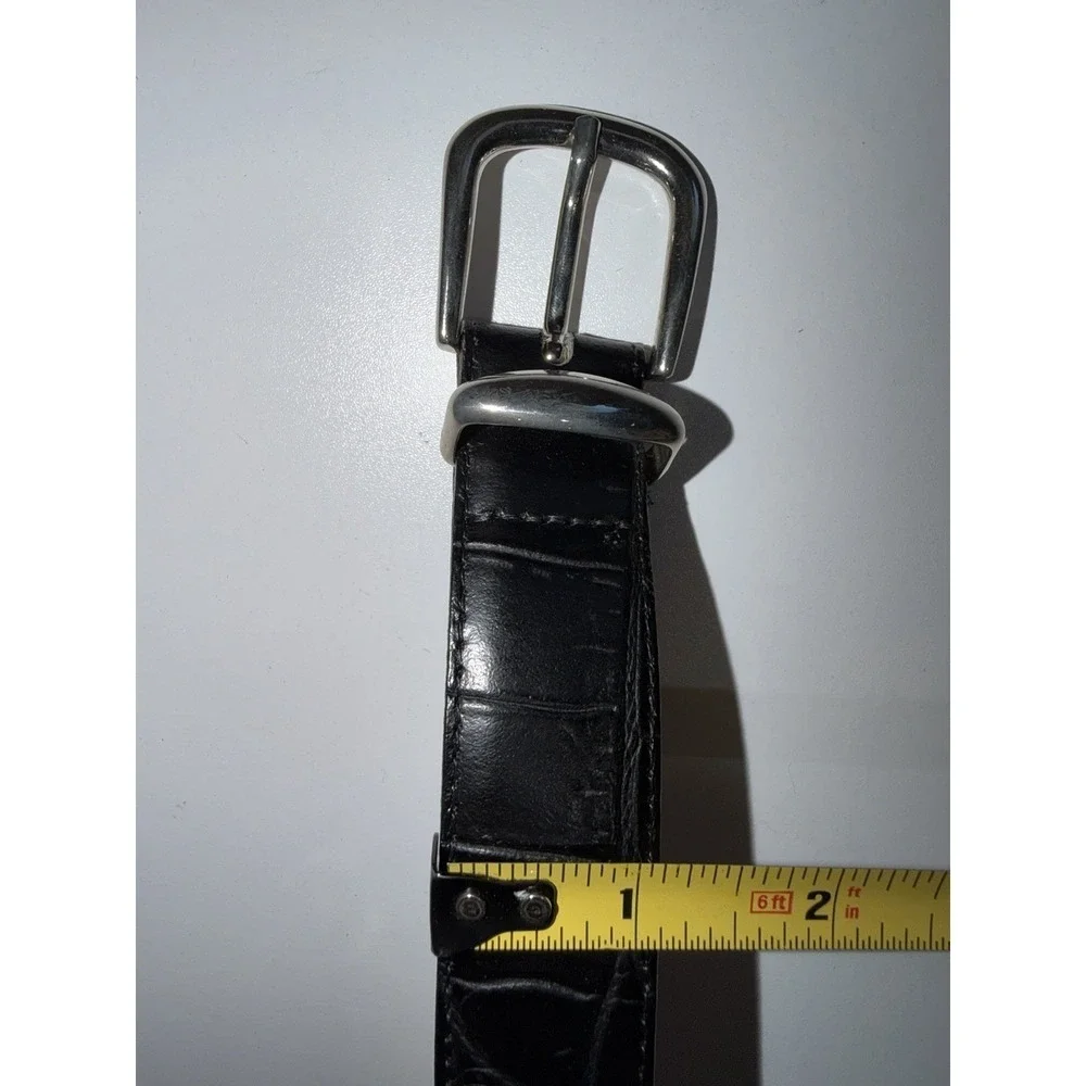 Eurometal Made In Italy Black Leather‎ Belt Silver Tone Embossed Sz 34